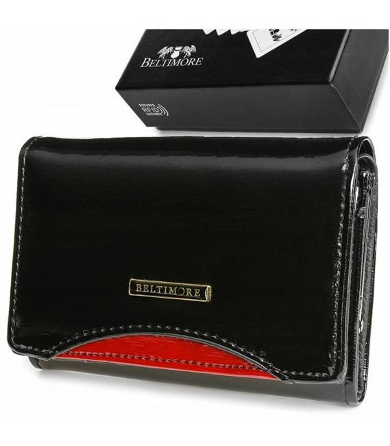 Skórzany lakierowany portfel damski czarny Beltimore A04